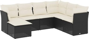 vidaXL 7 részes fekete polyrattan kerti ülőgarnitúra párnával