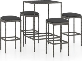 vidaXL 5 darabos szürke polyrattan kerti bárszett párnákkal