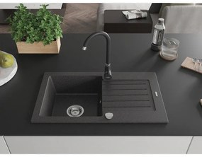 Mexen Pablo, gránit mosogató 752x436x161 mm, 1 kamrás és fekete Telma csaptelep, fekete foltos, 6510-76-670200-70