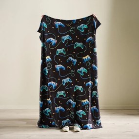 Fekete-kék mikroplüss gyerek takaró 130x170 cm Gamer – Catherine Lansfield