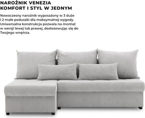 Venezia sarokkanapé, kordbársony, univerzális oldal, hab töltet, szürke