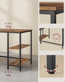 VASAGLE számítógépasztal, íróasztal 3 polccal, 60x140 cm, barna és fekete