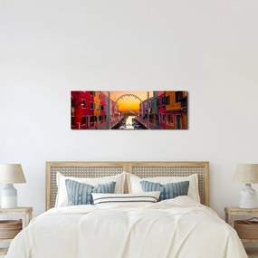Kép - Naplemente, Burano sziget, Velence, Olaszország (órával) (90x30 cm)
