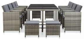 13 részes bézs polyrattan kültéri étkezőszett párnákkal