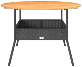 fekete polyrattan kerti asztal akácfa lappal Ø110 x 71 cm