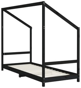 fekete tömör fenyőfa gyerekágykeret 2 x (80 x 200) cm