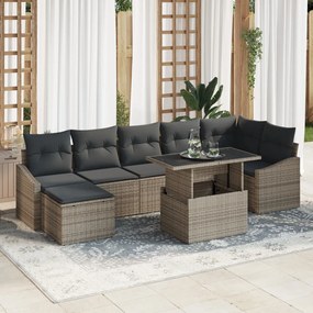 8 Darab Kert Sofa Szett Párnákkal Szürke Pólyás Rattan