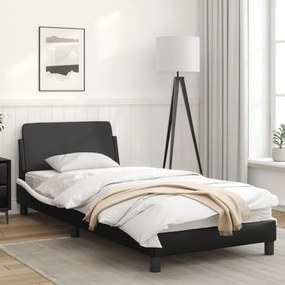 fekete és fehér műbőr ágykeret fejtámlával 80 x 200 cm