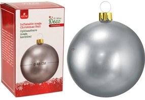 Nagyméretű 45 cm-es Felfújható óriás karácsonyfadísz gömb, kültéri-beltéri, ezüst