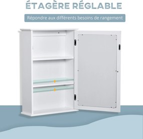 Kleankin Fali Fürdőszobai Tükörszekrény - Tükörszekrény - WC Tároló Szekrény - 1 Ajtó, 2 Polc - Fehér MDF Üveg | Aosom