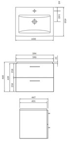 Cersanit S801-148-DSM - LARA 60 cm falra szerelhető fürdőszobai szekrény mosdóval, dió