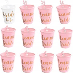 12x Pohár+ Gyöngy Nyaklánc Fehér Rózsaszín Arany Lánybúcsú