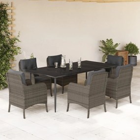 7 részes szürke polyrattan kerti étkezőgarnitúra párnával