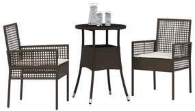 3 Részes Kert Étkező Garnitúra Barna Poli Rattan