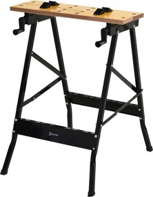 DURHAND Összecsukható Munkapad Készlet 2 Kezelőkerékkel Fakitermelő Asztalos Vas MDF Támogatással 100 kg-os Kapacitással 60.5x62.5x78.5 cm Természetes
