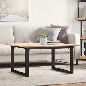 Tömör fenyőfa és acél dohányzóasztal O-vázzal 80x80x45 cm