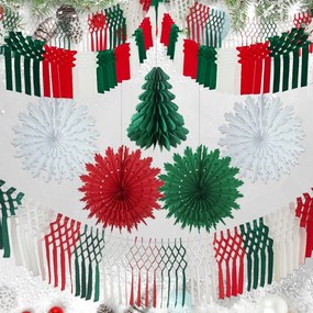 Karácsonyi Díszítő Füzérek Piros Zöld Fehér Papírból