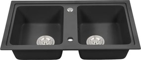 Tia szögletes két medencés gránit mosogató fekete