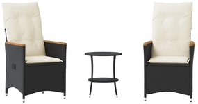 3 részes fekete polyrattan bisztrógarnitúra párnával