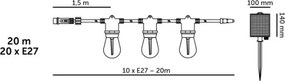 LED dimmelhető napelemes fényfüzér STARLIGHT NEO 20xE27/3,7V 2700K IP54 2400 mAh 21,5 m + távirányító