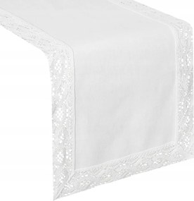 Abrosz/dekorációs futófelület Susan 35x180 Eurofirany fehér dekoratív csipkével