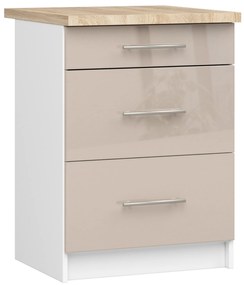Alsó konyhaszekrény Ozara S60 3SZ (fehér + fényes cappuccino). Akció -15%. 1071116