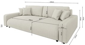 Krémszínű kordbársony kinyitható tárolóhelyes kanapé 234 cm Sara – Ropez