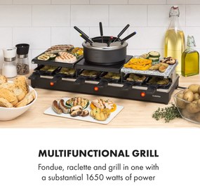 Klarstein Fonduelette XL, 3 az 1-ben raclette grill fonduevel, 1650 W, természetes kő, 6 személyre