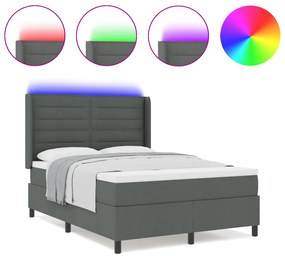 Boxspring Ágy Mattress-szel &amp; LED Fekete Szürke 160x200 cm Szövet
