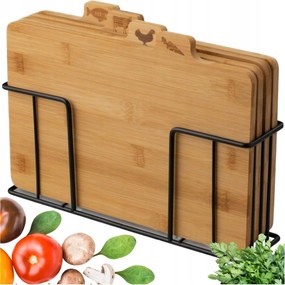Bambusz Ételszeletelő Vágódeszka Készlet Állvánnyal 4 Konyhai deszka