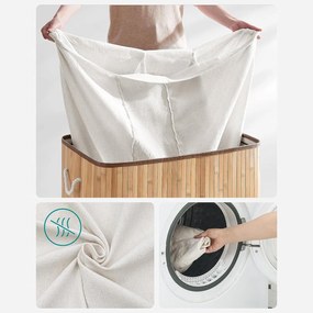 Bambusz szennyeskosár 3 rekesszel, fedéllel és fogantyúkkal, 150 literes