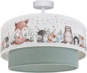 Brilagi-LED gyerek felületre szerelhető csillár BOBO 1xE27/60W/230V, átm. 40 cm, fehér/zöld/állatmintás