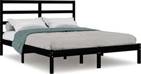 vidaXL fekete tömör fenyőfa ágykeret 140 x 190 cm