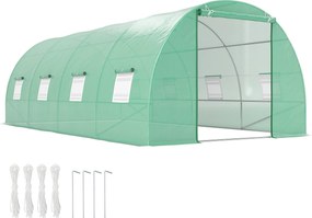 Outsunny Téliesített Üvegház Paradicsom Üvegház Zöld Téliesített Alagút Ablakokkal 595 x 300 x 200 cm | Aosom