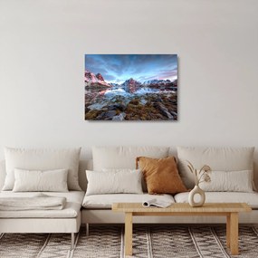 Üveg kép - Napfelkelte Reine felett (70x50 cm)