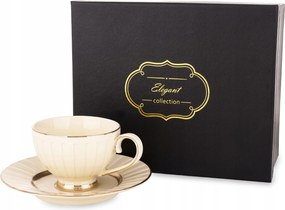 Porcelán csésze 220 ml csészealj bézs arany ekrü Nina