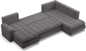 Tokio U sarokkanapé, 3 ágyneműtartóval, kordbársony, jobboldali, szürke