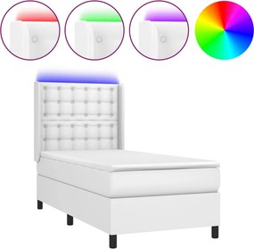 vidaXL fehér műbőr rugós ágy matraccal és LED-del 90x190 cm