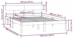 szürke tömör fenyőfa ágykeret 120 x 200 cm