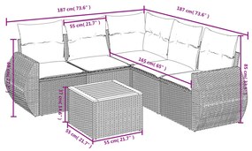 6 részes fekete polyrattan kerti ülőgarnitúra párnákkal