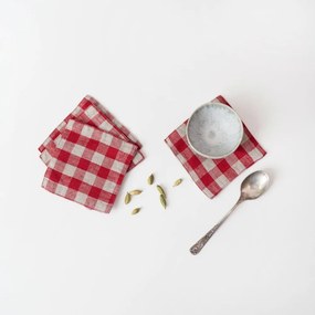 Piros textil poháralátét szett 4 db-os Red Gingham – Linen Tales