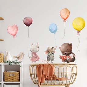 INSPIO Falmatrica az ágy fölé - Állatok lufikkal pasztell színekben
