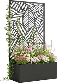 Outsunny fém emelt virágláda rácssal — falra szerelhető vagy önálló, levelekmintás takaráspanel | Aosom