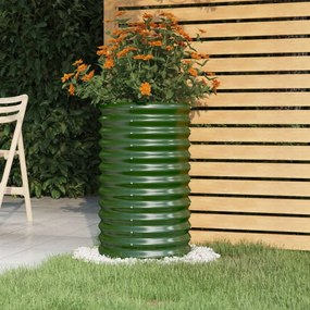 Zöld porszórt acél kerti ültetőláda 40 x 40 x 68 cm
