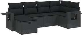 vidaXL 6 részes fekete polyrattan kerti ülőgarnitúra párnákkal