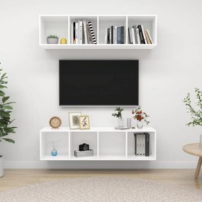 2 db fehér szerelt fa falra szerelhető TV-szekrény