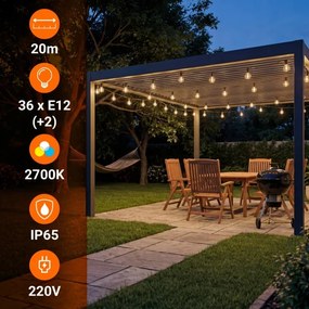 LED kültéri dekorációs fényfüzér 36xE12/1W/230V 22,35 m IP65 fekete