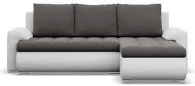 Tokio sarokkanapé, 2 ágyneműtartóval, bársony + műbőr, jobboldali, szürke - fehér