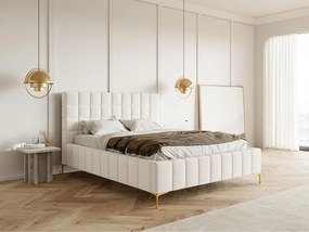 Franciaágy 160 cm Sheldona 160 (ágyráccsal) (tárolóhellyel) (krém + arany). 1099766