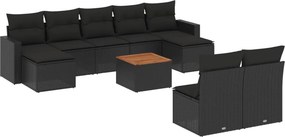 vidaXL 10 részes fekete polyrattan kerti ülőgarnitúra párnákkal